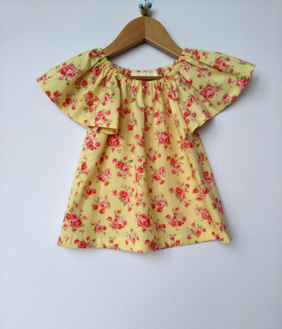 Items similar to Handmade toddler girl's blouse, lemon vintage floral ...