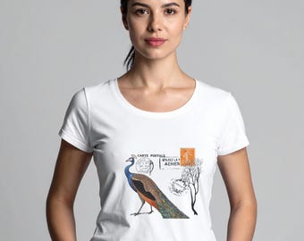 Vintage Peacock Paris Postal T-Shirt | Women's Softstyle Tee