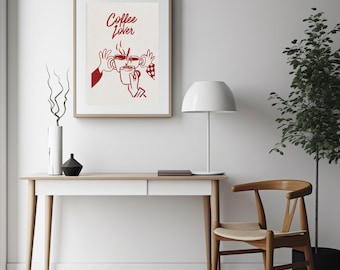Classic Coffee Lover Poster Bold Red Graphic Italian Elegant Design