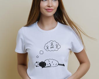 Sleeping Sheep Counting Humans Graphic Tee | Whimsical Dream Illustration Shirt