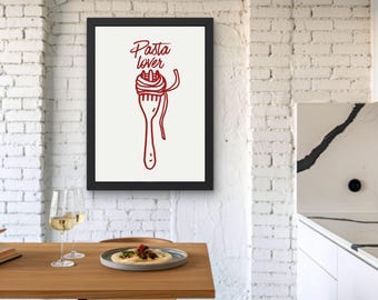 Classic Pasta Lover Poster Bold Red Graphic Italian Elegant Design