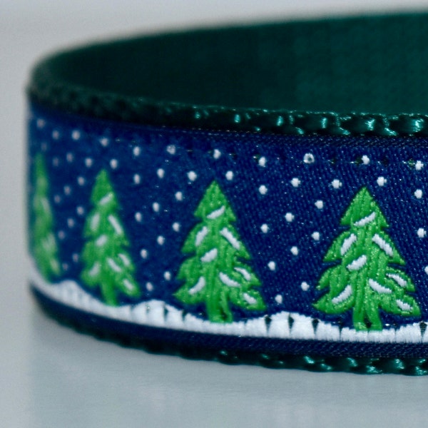 Christmas tree dog collar, holiday dog collar, winter dog collar, snow dog collar, blue dog collar, green dog collar