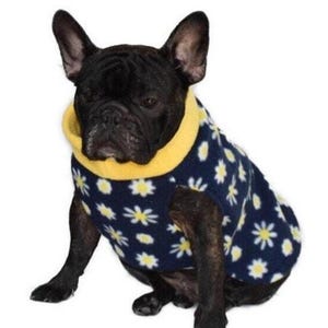 daisy fleece dog sweater, navy dog sweater, sweater for French bulldog, sweater for small breed dogs, winter sweater, fall sweater