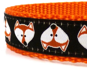 fox dog collar, orange dog collar, black dog collar, fun dog collar, ribbon dog collar