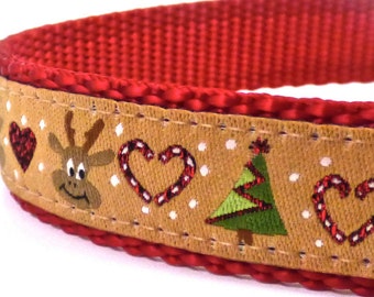 Christmas Dog Collar, Reindeer Dog Collar, Festive Dog Collar, Handmade Dog Collar, Winter Dog Collar, Nylon Dog Collar, Red Dog Collar