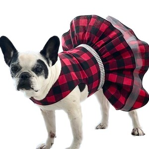 Red Tartan Female Dog Dress with Black Bow East Side Collection