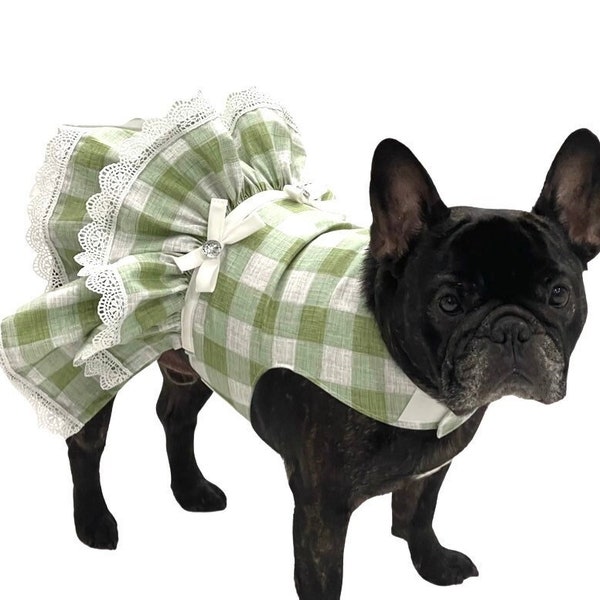 spring dog dress, plaid dress, easter dress, summer dress, dress for small dogs, ruffle dog dress, dress for French bulldog, XS-L