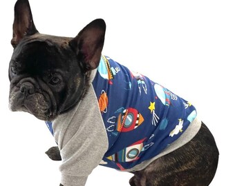 Rockets dog shirt , small dog clothes, Dog clothes, shirt for French bulldogs, space dog shirt, gray dog shirt