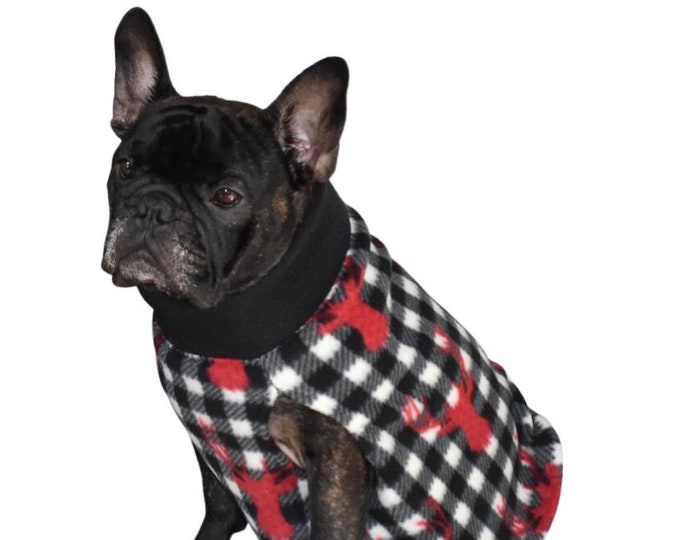 SALE Size STANDARD french Bulldog, Fleece Dog Sweater, Buffalo Plaid