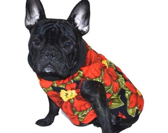 Ready to ship  - size STANDARD - poinsettia fleece dog sweater, christmas dog sweater, sweater for French bulldog, winter sweater