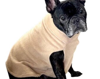 beige fleece dog sweater, small dog sweater, French bulldog sweater, fall sweater, winter sweater