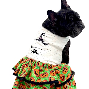 halloween dog dress, jack-o-lantern dog dress, witch dog dress,  dress for small dog, halloween, ruffle dog dress, XS-L