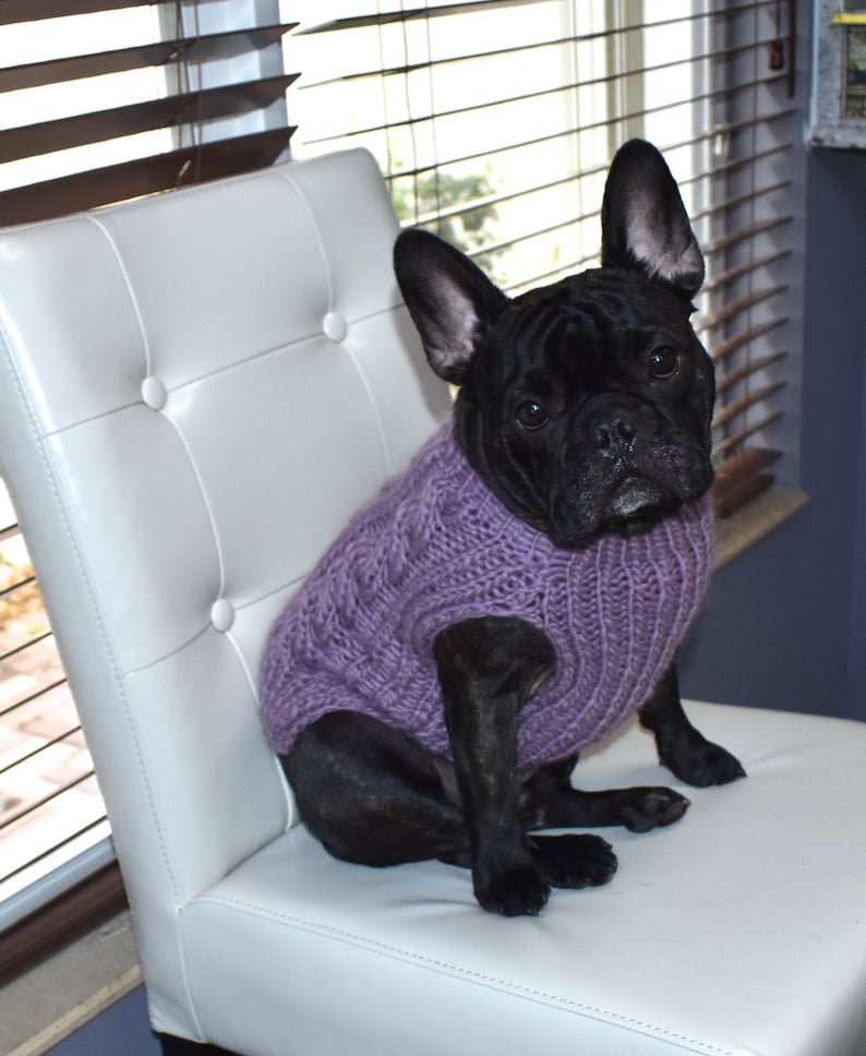 FRENCH BULLDOG STYLE Cable Knit Frosted Plum Sweater Hand Etsy