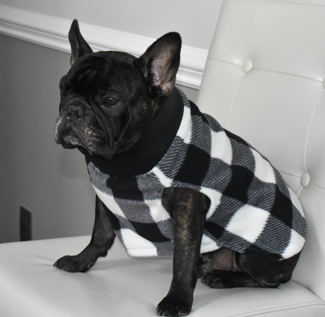 French Bulldog fleece dog sweater buffalo plaid black and Etsy