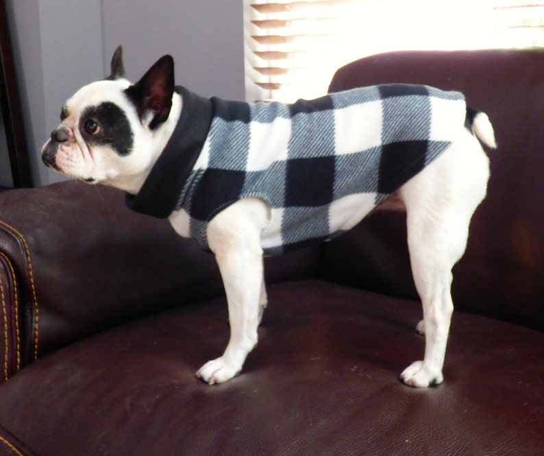 winter- jacket Black and white Buffalo Plaid Fleece Pull Over XS-L animal print- french bulldog- all breed fleece sweater