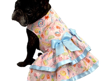 Glittery candy dog dress, summer dress, dress for small dogs, dress for French bulldog, pink dog dress, birthday dress
