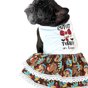 Fall theme dog dress, Pumpkins, Thanksgiving, plaid dog dress, dress for small dog, halloween, ruffle dog dress, XS-L