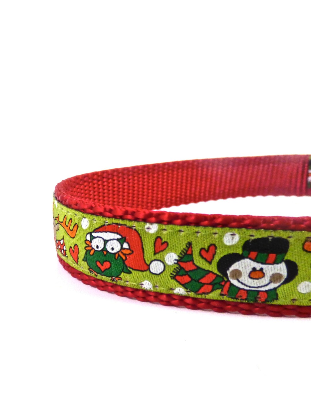 Woodland Christmas Dog Collar, Green and Red Dog Collar, Owls Dog