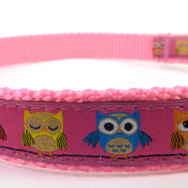 Owls on Pink dog collar/ Owl dog collar/ Adjustable dog collar