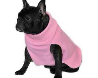 pink fleece dog sweater, small dog sweater, French bulldog sweater, fall sweater, winter sweater