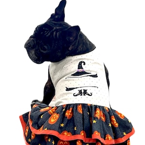 halloween dog dress, jack-o-lantern dog dress, witch dog dress, all dog dress,  dress for small dog, halloween, ruffle dog dress