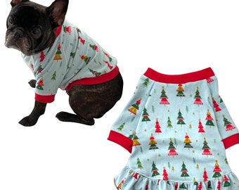 Glittery Christmas trees dog shirt , small dog clothes, Dog clothes, shirt for French bulldogs, christmas, holidays, dog dress