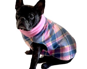 plaid fleece dog sweater, fall dog sweater, sweater for French bulldog, sweater for small breed dogs, winter sweater, fall sweater