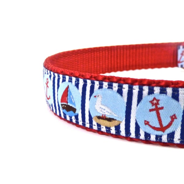 nautical dog collar, sailboat dog collar, pelican dog collar, summer dog collar