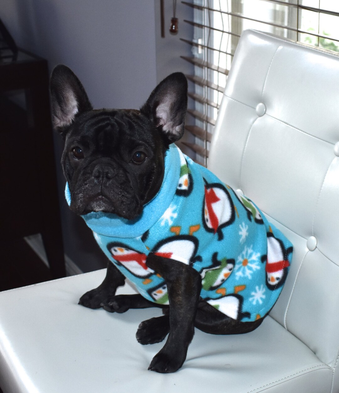 Penguins fleece dog sweater, christmas dog sweater, sweater for French bulldog, sweater for