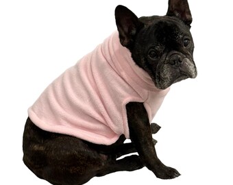 pink fleece dog sweater, small dog sweater, French bulldog sweater, fall sweater, winter sweater