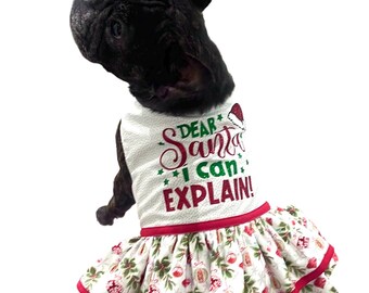 Christmas ornaments dog dress, holiday dog dress, winter dog Dress, red and green dog dress, red and white dog dress, holiday dog dress