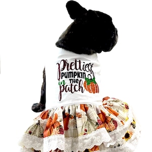 Fall dog dress, Pumpkin dog dress, Thanksgiving dog dress, plaid dog dress, dress for small dog, halloween, ruffle dog dress, XS-L