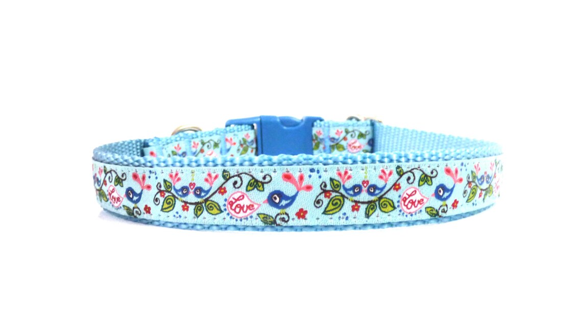Birds Dog Collar Blue Dog Collar Etsy