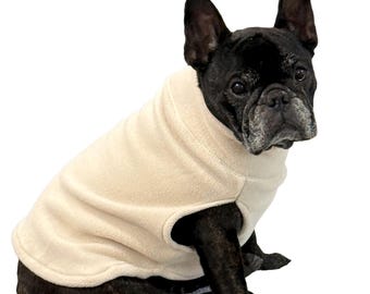 light beige fleece dog sweater, small dog sweater, French bulldog sweater, fall sweater, winter sweater