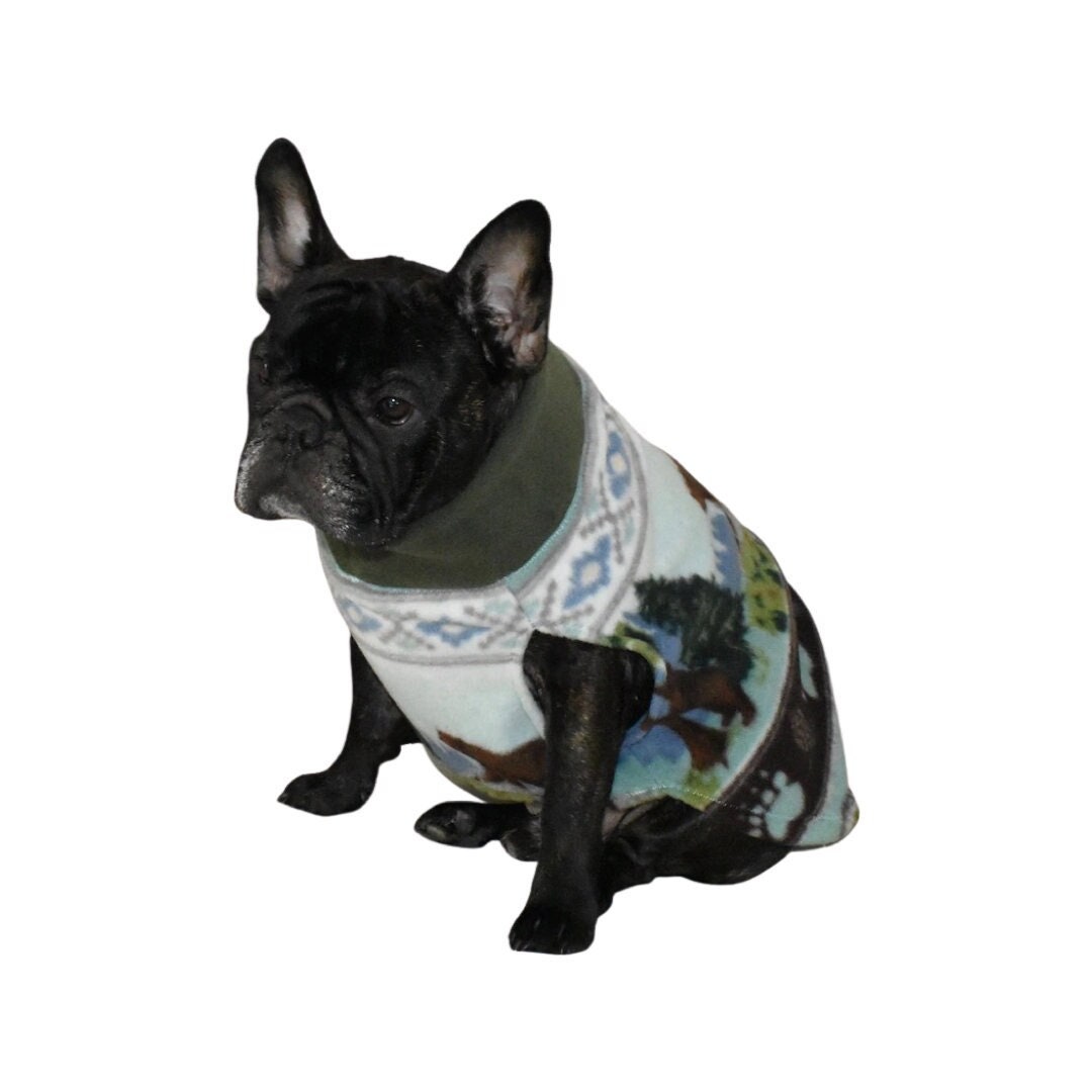 Ready to Ship Size STANDARD Woodland Fleece Dog Sweater, Green Dog