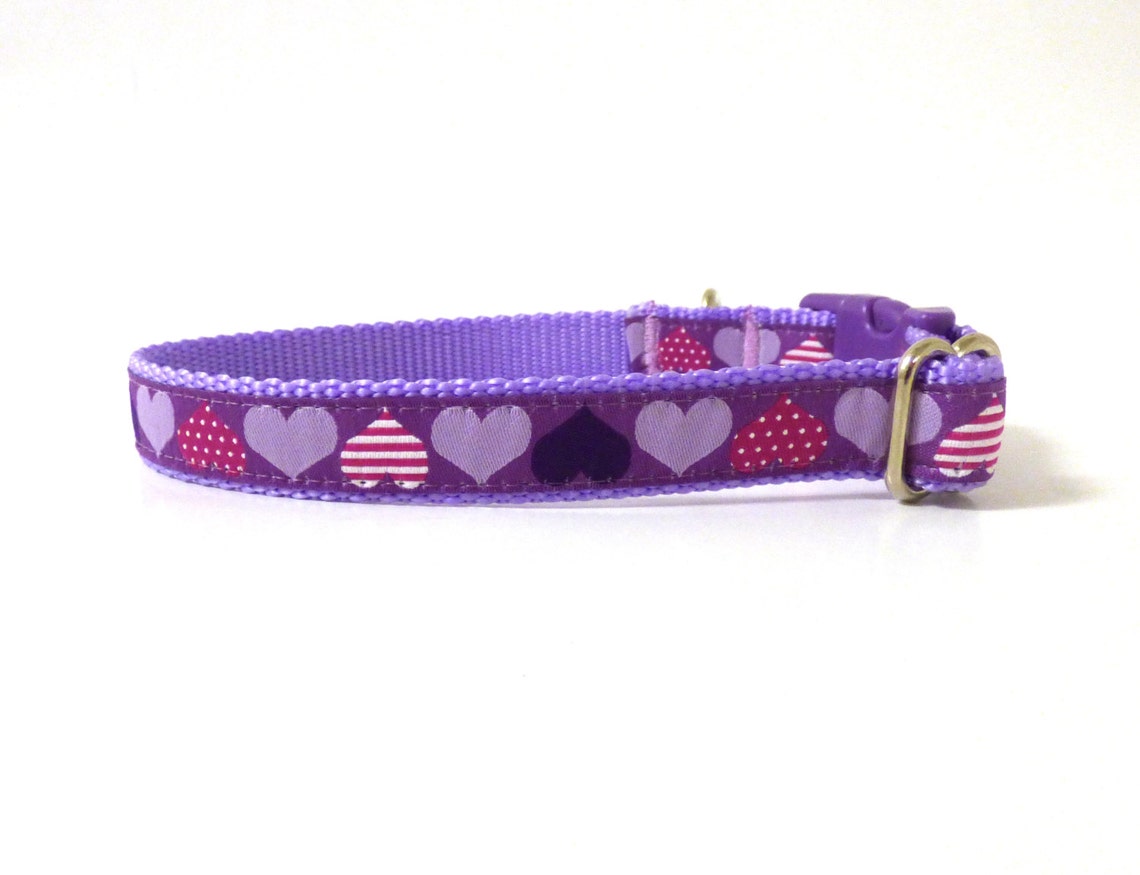 Heart Dog Collar Purple Heart Dog Collar Valentine's Day Etsy