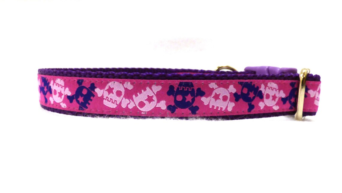 Skulls on Purple Dog Collar Purple and Pink Dog Collar Punk Etsy