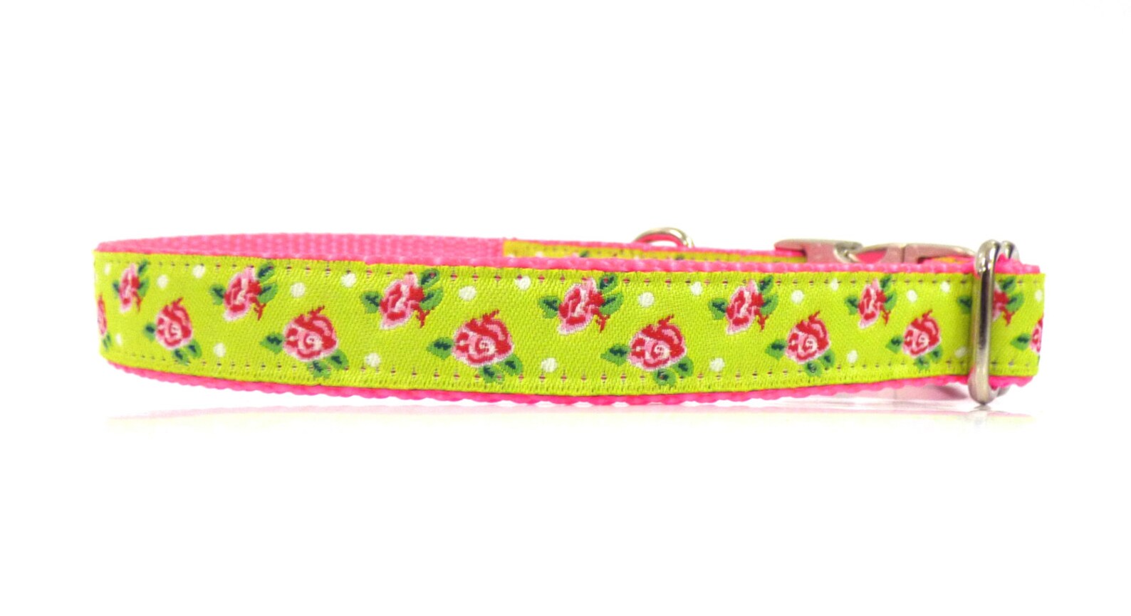Roses on Lime Green Dog Collar Pink Dog Collar Neon Dog Etsy