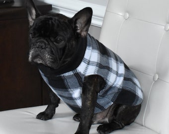 Black buffalo plaid fleece dog sweater, christmas dog sweater, sweater for French bulldog, sweater for small breed, winter sweater, fall