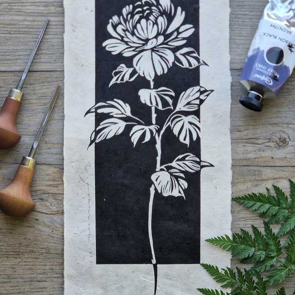 ROSE - handmade block print - linocut