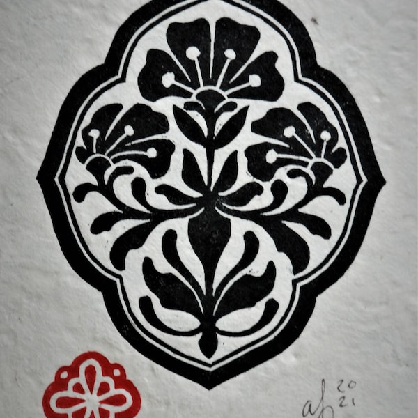 FLOWER I (mini print) - handmade block print - linocut