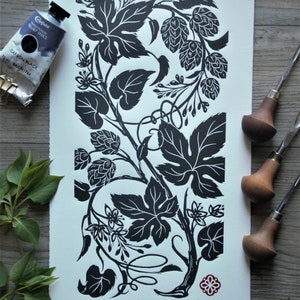 HUMLE in black- handmade block print - linocut