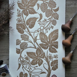 HUMLE in gold - handmade block print - linocut