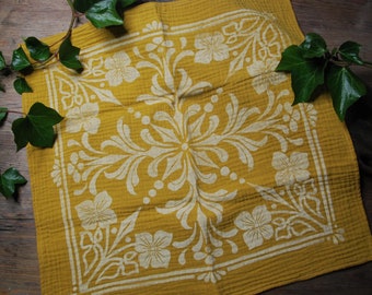 BANDANA (warm yellow)- handmade block print - linocut