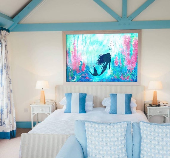 Mermaid Art Print Mermaid Watercolour Mermaid Underwater Scene Ocean Art Print Underwater Seascape Ocean Watercolour Nursery Wall Art