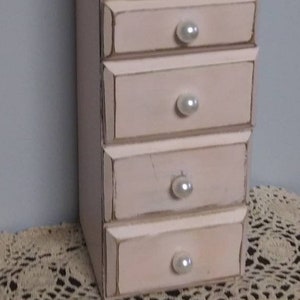 Tall 6 Drawer pink distressed Wooden Storage Cabinet Cottage Chic Sewing Storage Jewelry Box with Faux Pearl knobs
