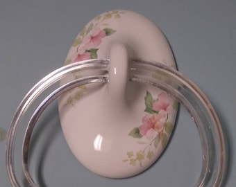 Vintage Porcelain Towel Holder Shabby Cottage Chic Flowered