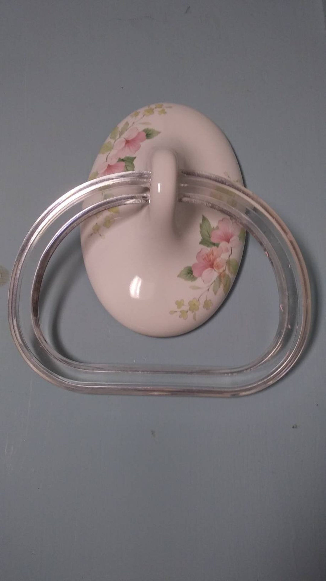 Vintage Porcelain Towel Holder Shabby Cottage Chic Flowered Etsy