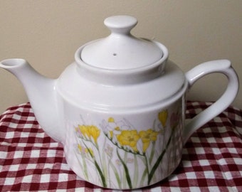 Tivoli Yellow Floral Coffee Teapot by Shafford Vintage 1985 Spring Flowers