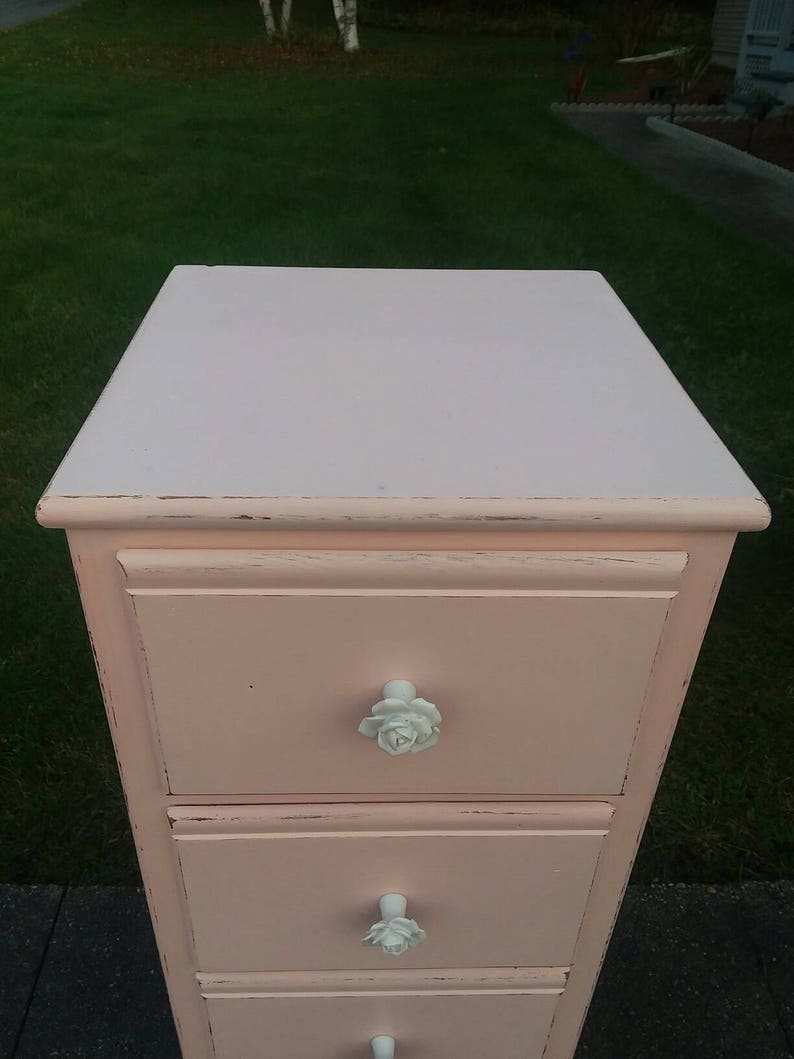 Night Stand Bedside Table Shabby Chic Pink Small Three Drawer Etsy